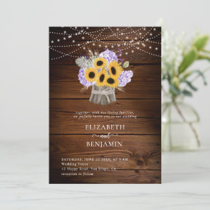 Invitation Tournesol rustique Hydrangea Mariage Floral Bois