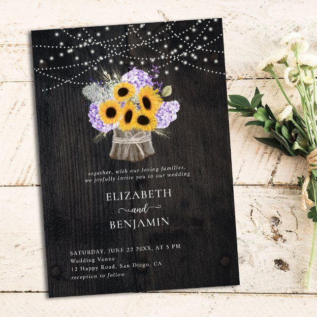 Invitation Tournesol rustique Hydrangée Élégant Mariage en bo (Créateur téléchargé)