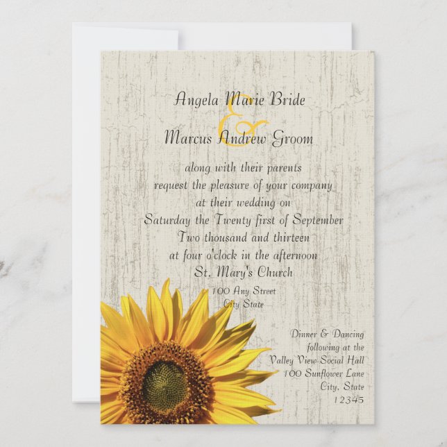 Invitation Tournesol Rustique Mariage (Devant)