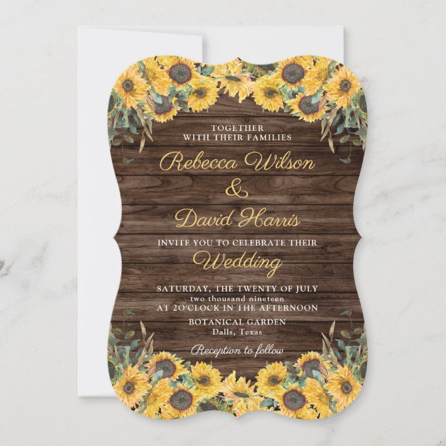 Invitation Tournesol rustique Mariage de grange (Devant)