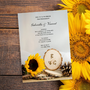 Invitation Tournesol rustique Parti d'engagement naturel Wood