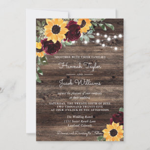 Invitation Tournesol Rustique Rose Lumières à cordes de bois 