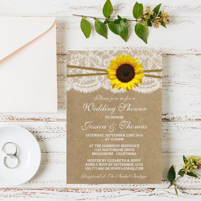 Invitation Tournesol rustique sur mariage kraft et dentelle (Créateur téléchargé)