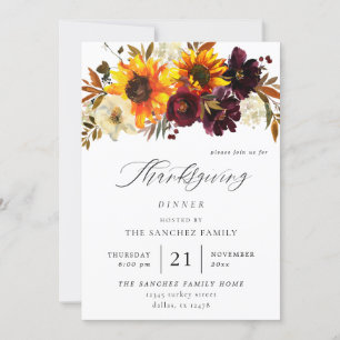 Invitation Tournesol rustique & Thanksgiving Floral Bourgogne