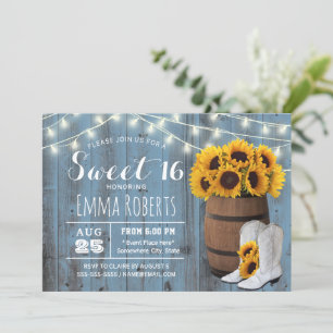 Invitation Tournesol rustique tonneau Dusty Bleu Grange Douce