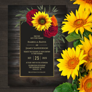 Invitation Tournesol Rustique Tournesol Bourgogne Mariage Ros