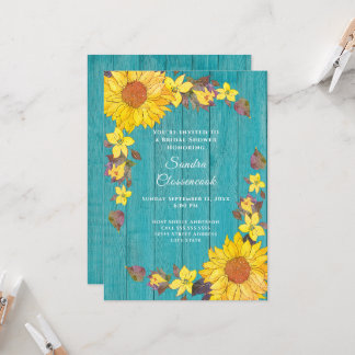 Invitation Tournesol rustique Turquoise Mariage Fête des mari