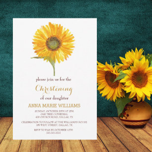 Invitation Tournesol rustique Vert Croix d'or Christening