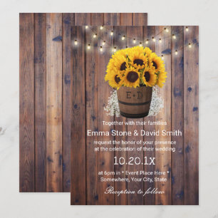 Invitation Tournesol Rustique Vin Barrel Chaîne Lumières Mari