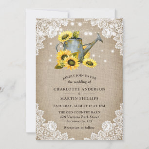 Invitation Tournesol rustique Vintage Burlap et Mariage dente