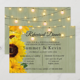 Invitation Tournesol Sage Wood Lights Dîner de répétition