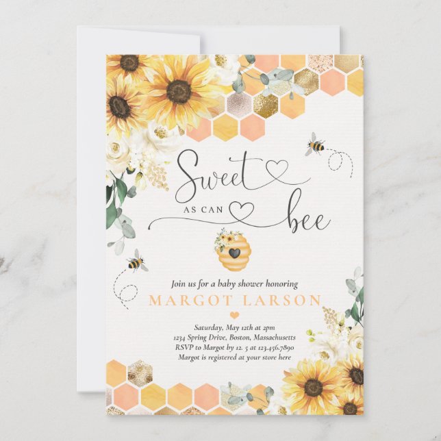 Invitation Tournesol Sucré comme peut être Baby shower (Devant)