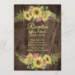Invitation Tournesol sur Bois Rustique Réception de Mariage à