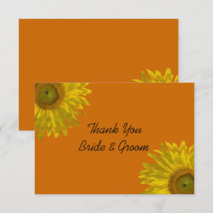Invitation Tournesol sur Orange Mariage Flat Merci Notes