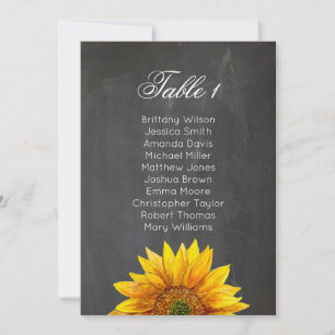Invitation Tournesol. Tableau des sièges mariages à fleurs en