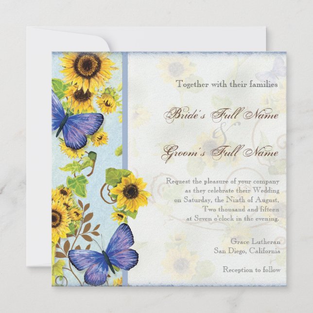 Invitation Tournesol Tourbillon Cadre Floral Papil (Devant)