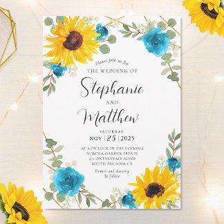 Invitation Tournesol Turquoise Rose Mariage géométrique