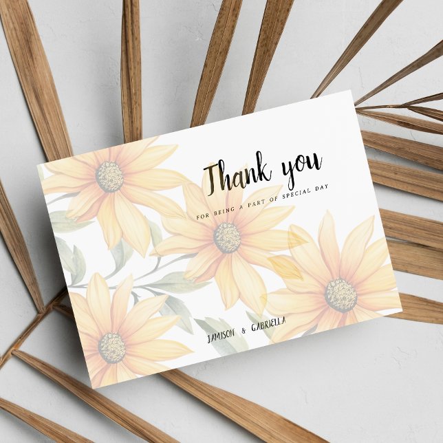 Invitation Tournesol vert orange Merci floral d'été (Orange green sunflower summer floral Thank You )