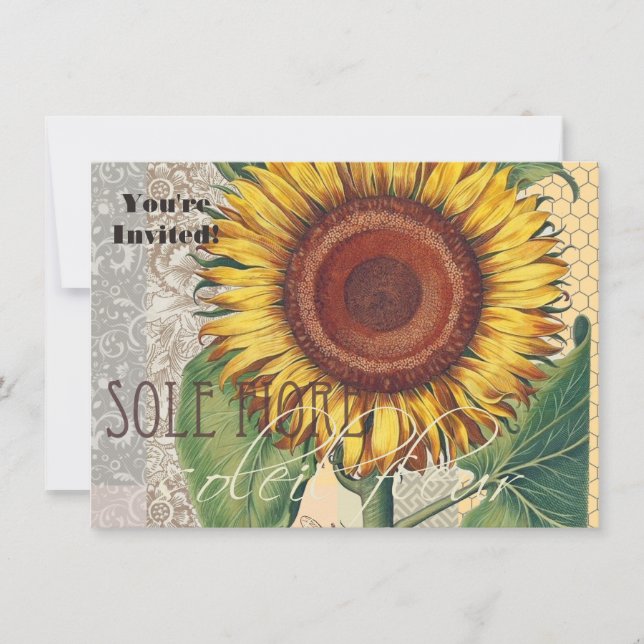 Invitation Tournesol Vintage Damas Fleur Art (Devant)
