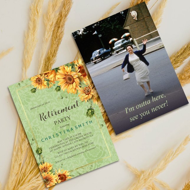 Invitation Tournesol Vintage Jardin Aquarelle Retrait (Sunflower Vintage Garden Watercolor Retirement)