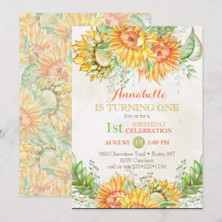 Invitation Tournesols à l'aquarelle Orange Jaune Vert Clair