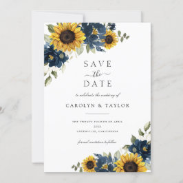 Invitation Tournesols Bleu Floral Rustique Enregistrer La Dat