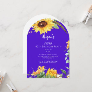 Invitation Tournesols Bleu Royal Fête d'Anniversaire Surprise