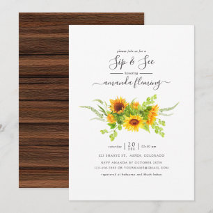 Invitation Tournesols bohémiennes aquarelle rustique Sip and