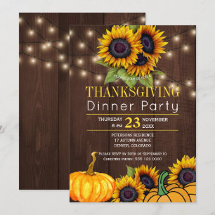 Invitation Tournesols citrouille bois rustique de grange Than