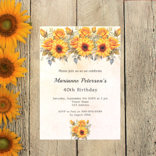 Invitation Tournesols de fête d'anniversaire rustiques jaunes