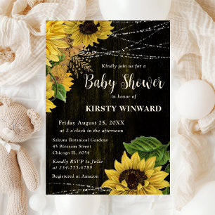 Invitation Tournesols de l'automne rustiques Lumières en bois
