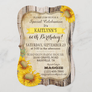 Invitation Tournesols de pays et anniversaire en bois