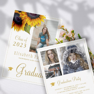 Invitation Tournesols d'or Fête de graduation collage photo I