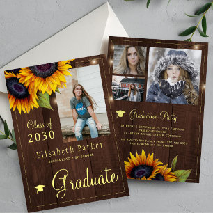 Invitation Tournesols d'or Fête de graduation collage photo I