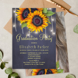 Invitation Tournesols d'or PHOTO fête de graduation rustique