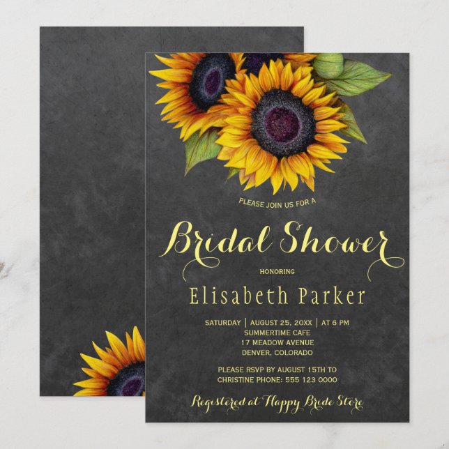 Invitation Tournesols d'or rustique chic douche nuptiale (Devant / Derrière)