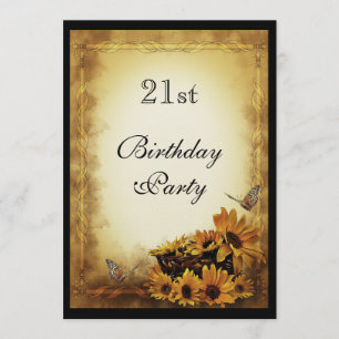 Invitation Tournesols dorés & papillons 21e anniversaire