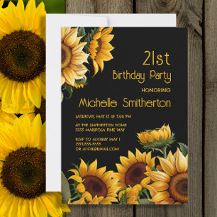 Invitation Tournesols Élégants Rustiques Noir 21e Anniversair