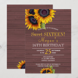 Invitation Tournesols en bois de grange chic sweet sixteen ru