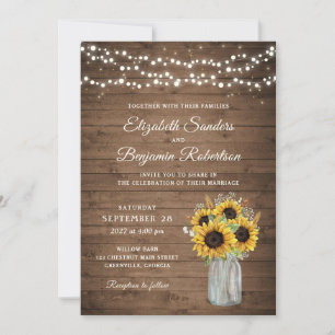 Invitation Tournesols en bois rustique Mason Jar Mariage