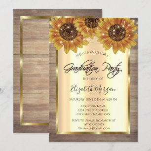 Invitation Tournesols en or rustique, Lumières, Graduation en
