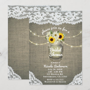 Invitation Tournesols et marguerites en burlap dentelle pot m