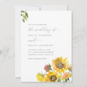 Invitation Tournesols et verdure Elégant Mariage rustique