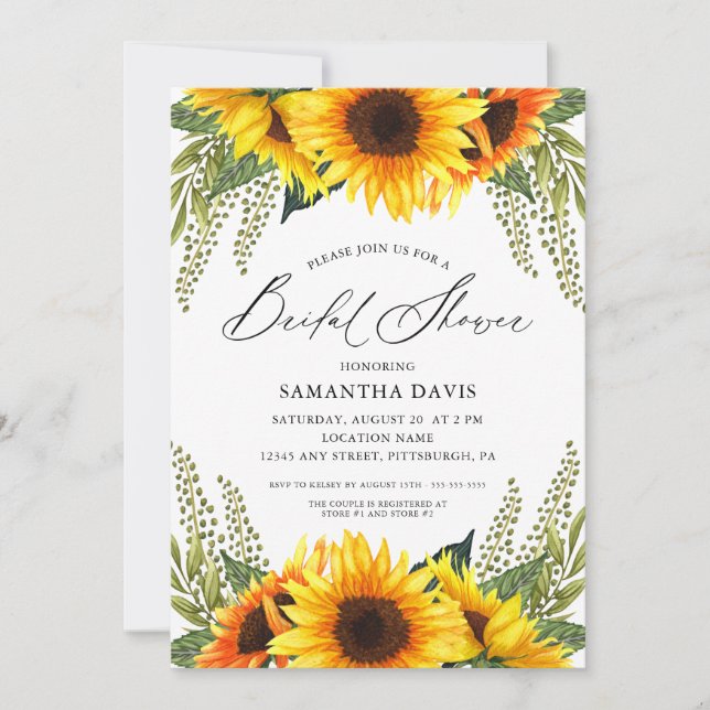 Invitation Tournesols et verts d'automne | Fête des mariées é (Devant)