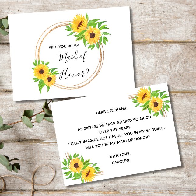 Invitation Tournesols Floraux Jaunes Seras-Tu Demoiselle d'Ho (Sunflowers Will You Be My Maid of Honor Card. Printed or Digital Instant download)