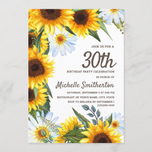 Invitation Tournesols Jaunes Marguerites Blanches 30ème Anniv