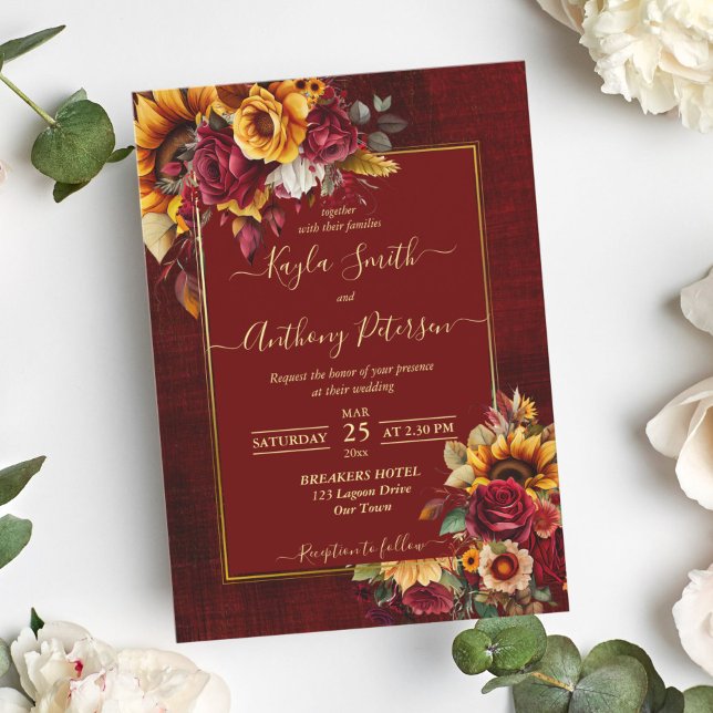 Invitation tournesols jaunes mariage de automne bordeaux (Créateur téléchargé)