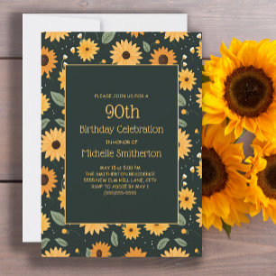 Invitation Tournesols jaunes Noir 90e Anniversaire