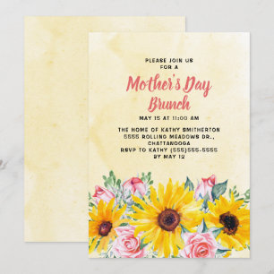 Invitation Tournesols Jaunes Roses Roses Brunch de la Fête de