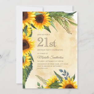 Invitation Tournesols jaunes rustiques 21e anniversaire